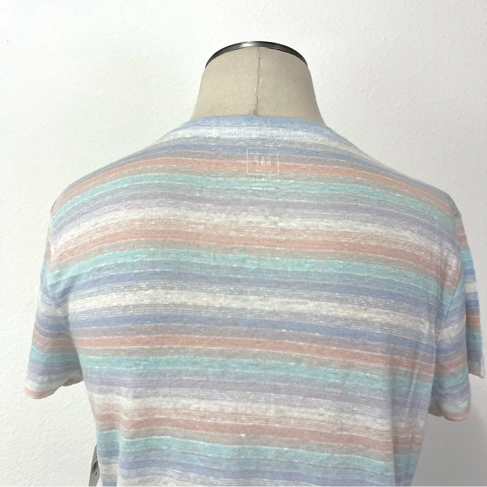 Gap- Linen Lightweight V Neck Multi Stripe Tee Size Medium. - Picture 7 of 9